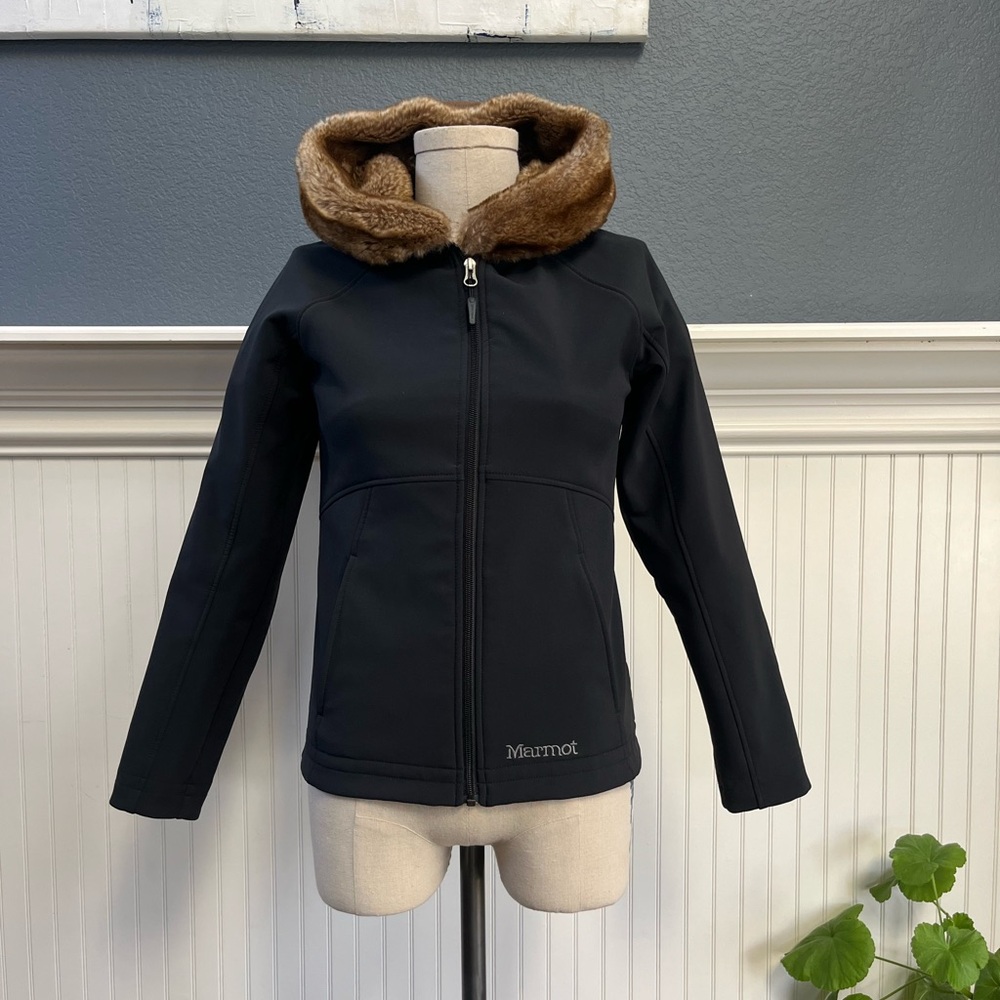 Marmot Black Jacket with Faux Fur Hood
